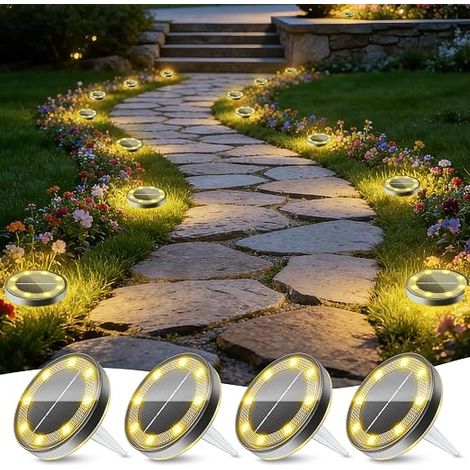 Solar Lights Outdoor, 4 Pack 13 LED Garden Lights, Waterproof Solar Lights for Outdoor, Garden, Pathways, Patio, Yard, Lawn and Sidewals-Warm White (1/5)