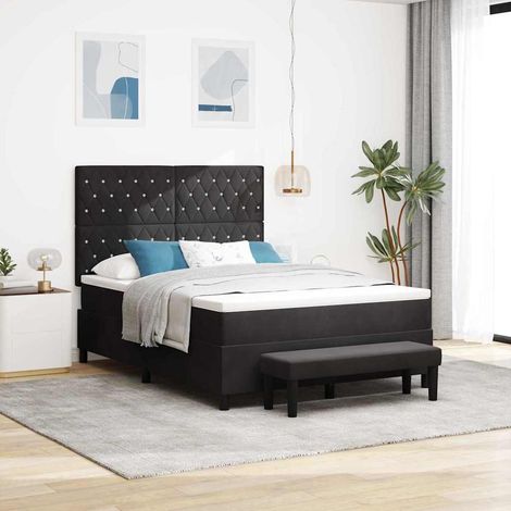 Cama tipo Box Spring con cabecera Negro 190 x 140 cm Terciopelo (1/5)