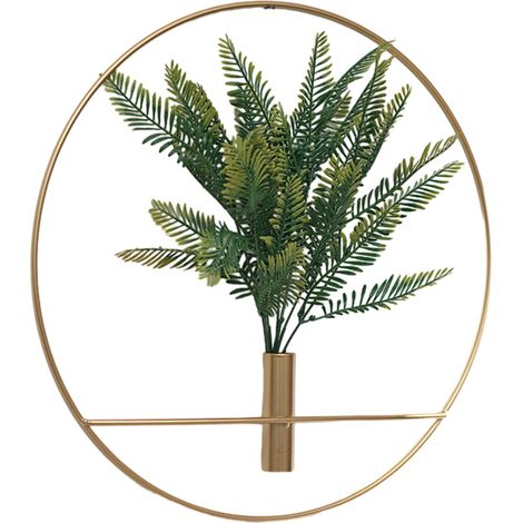 Décor mural plante artificielle - Cercle métallique suspendu or - Pour décoration intérieure moderne - 1 pièce (1/5)