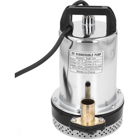 Pompe submersible CC 180 W, hauteur de refoulement 8 m, sortie 1 pouce, boîtier en acier inoxydable, moteur en cuivre, pour puits, bassin de jardin ou piscine, 12 V CC (1/5)