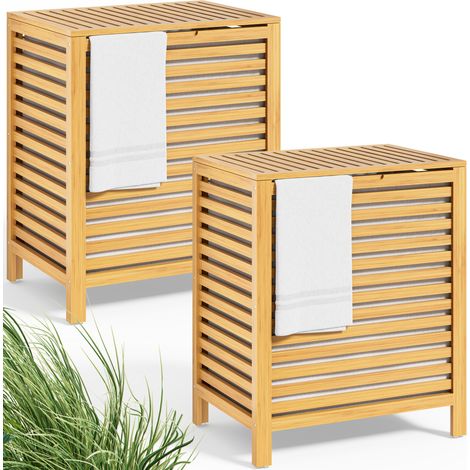 CASARIA® Bamboo Laundry Basket Removable Cotton Liner Ventilated Design to Prevent Odours Sturdy & Moisture-Resistant Ideal for Bathroom, Bedroom & More 2x