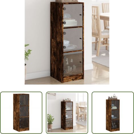 Buffet avec portes vitrées - Buffet avec portes en verre chêne fumé 35x37x109 cm (1/5)