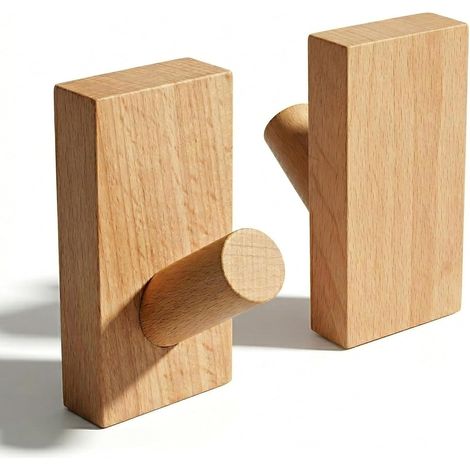2-teilige Wandhaken aus Holz – Garderobenständer für Akustikpaneele, Handtücher und Hüte, kein Bohren erforderlich, Buche natur (1/5)