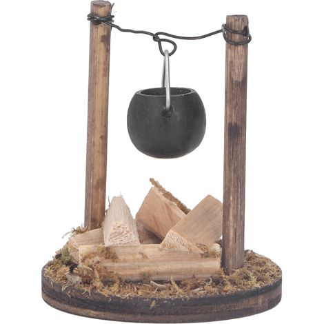 Cheminée miniature en bois pour maison de poupée à faire soi-même, fourneau, poêle et casserole décorative (1/5)