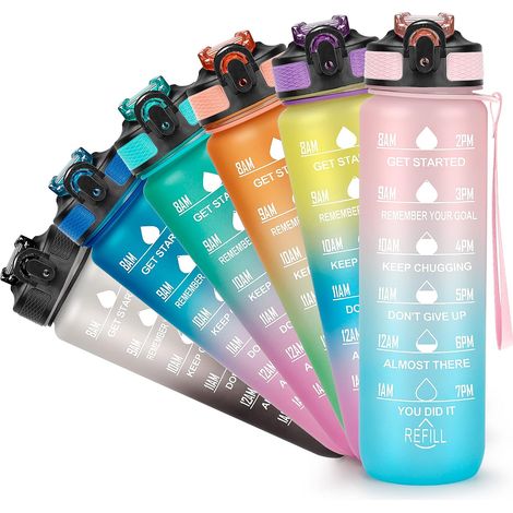 1-Liter-Motivations-Trinkflasche mit Timer, 1-Liter-BPA-freie, auslaufsichere Sport-Trinkflasche mit Strohhalm und Tragegurt (1/5)