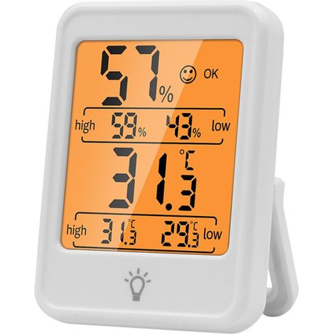 Thermomètre hygromètre numérique, grand écran rétroéclairé, moniteur de température intérieure, jauge d'humidité pour la maison, le bureau, le jardin, le salon (blanc) (1/5)