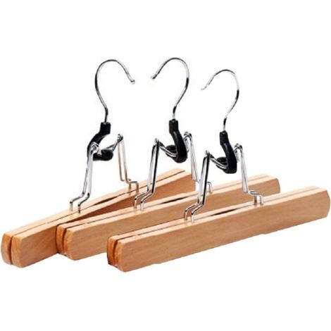 Lot de 3 Cintres Bois Naturel Pinces Rotatives 360 Degrés Anti-Plis Rangement Pantalon Jupe Garde-Robe