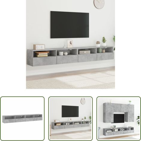 Armoire TV murale - Meubles TV muraux 2pcs gris béton 100x30x30cm bois d'ingénierie (1/5)