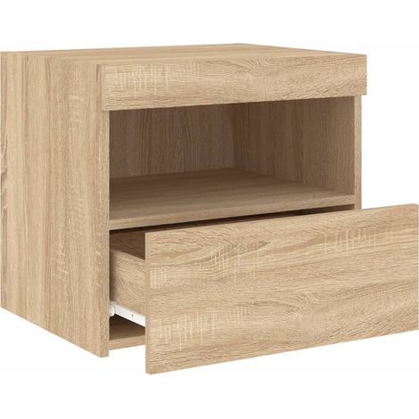 Mesita de noche con luces LED cajón y compartimento 50 x 40 x 45 cm madera de ingeniería color roble DEC033186 (1/5)