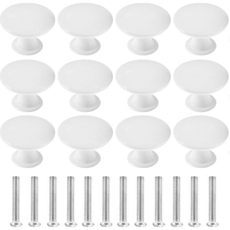 12 runde Türknöpfe und Schubladengriffe, 30 mm, aus Aluminium, für Schränke und Küchenschränke – Weiß