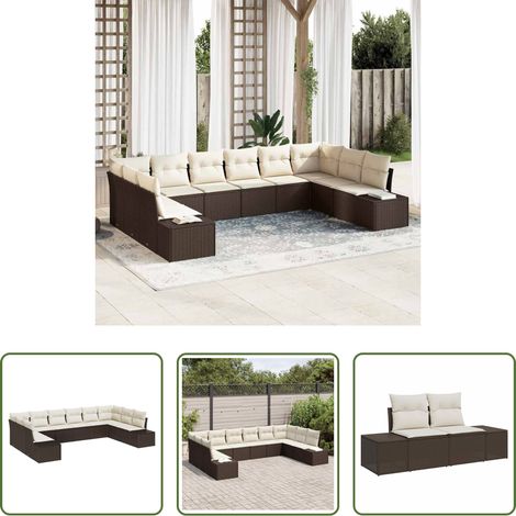 vidaXL Poly-Rattan - Gartensofa-set mit Kissen 10 pcs Braun Poly-Rattan (1/5)