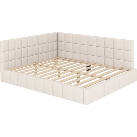 CAIziLit rembourré canapé-lit 160x200 cm, sommier lattes, velours beige (1/5)