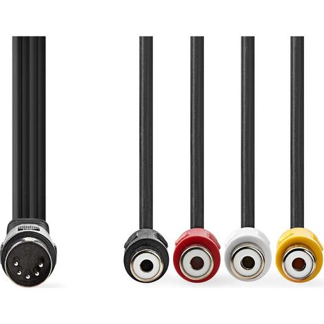 Nedis DIN-Audio-Kabel / DIN 5-Pin Stecker / 4x RCA Buchse / Vernickelt / 0.20 m / Rund / PVC / Schwarz / Label