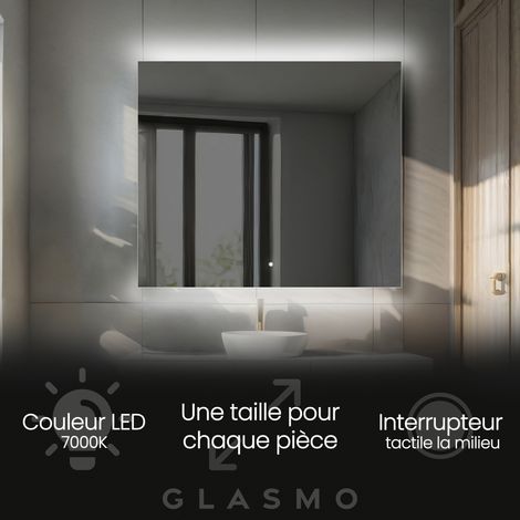 Moderne Miroir avec LED Illumination Salle de Bain 80x90 cm Eliza - Vertical Rectangulaire sur Mesure LED Lumineux Miroir avec Éclairage intégré - Blanc Froid 7000 K avec Interrupteur Tactile (1/5)