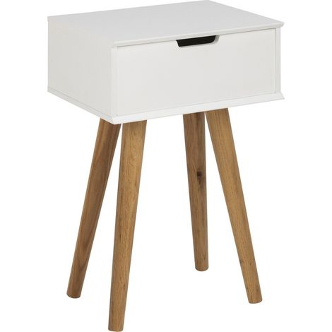Mesilla de noche Norsica 105, Blanco + Roble, Número de cajones: 1, Número de puertas: 0, 62x40x30cm, MDF
