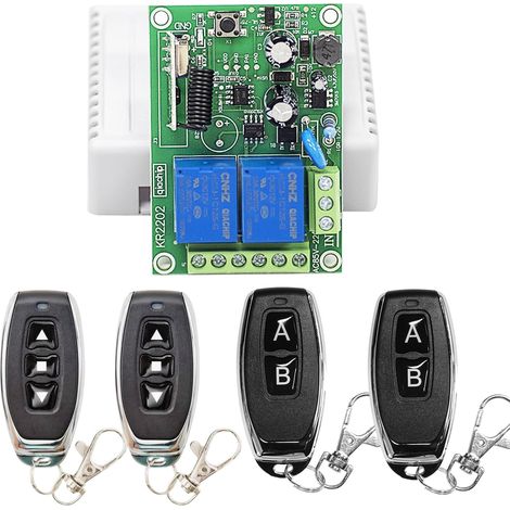 Commutateur de télécommande sans fil récepteur Contacts sec relais avec 4 émetteurs 433Mhz rf 2 canaux AC 220V 230V pour moteur, lumière, porte de portail, contrôleur de bricolage (1/5)