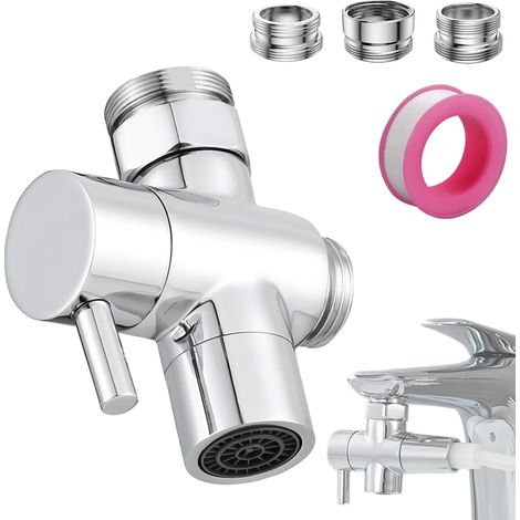 Inverseur 3 Voies 1/2 Pouce 20 mm Inverseur Douche G 1/2 avec 3 Rondelles Robinet 3 Voies Wc Adapté pour évier Pomme de Douche(Argent) (1/5)