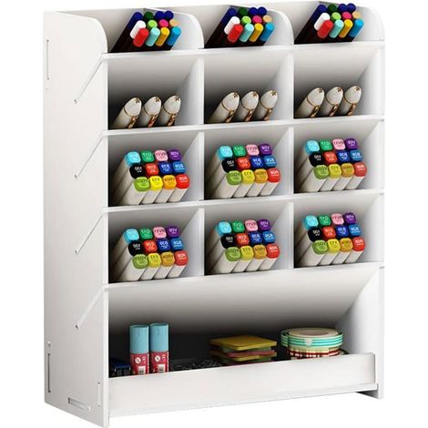 Boîte de rangement blanche pour stylos, organiseur de bureau multifonctionnel, pot à crayons pour l'école, la maison, le bureau (1/4)
