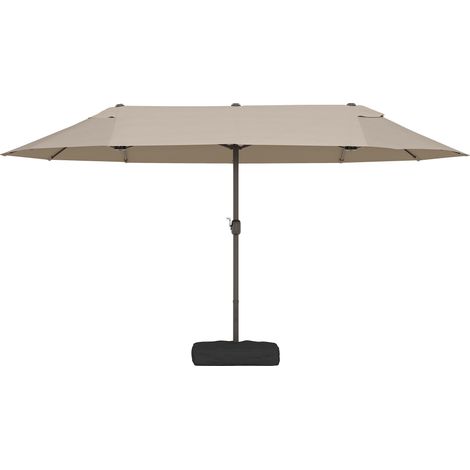Ombrellone da giardino doppio a 12 stecche con base a croce e manovella, acciaio poliestere, 455x265x238 cm