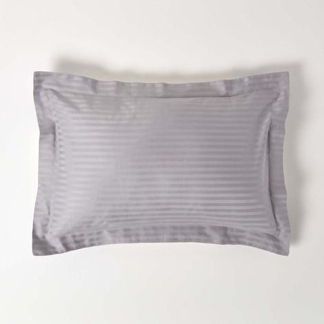 HOMESCAPES Grey Egyptian Cotton Satin Stripe Oxford Pillowcase 330 Thread Count - Grey