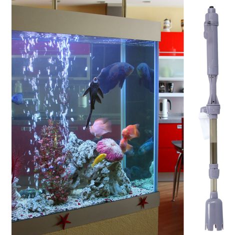 Aspirateur Électrique 3-en-1 pour Aquarium Nettoyeur Gravier Changement d'Eau Mano MultiFonction 57cm Plastique 520L/H 2LR14