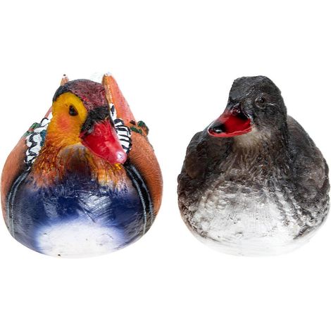 Deux figurines flottantes en résine représentant des canards mandarins, idéales pour les fontaines. (1/5)