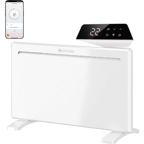 Radiateur électrique - HOMCOM - 1500W connecté wifi sur pied mural commandes vocales 4 modes - acier - 70x21,5x43,5cm - blanc (1/5)