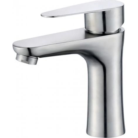 Grifo de fregadero de cocina - Agua fría y caliente - Acero inoxidable - Montaje sobre encimera de un solo orificio - Acabado cepillado (1/5)