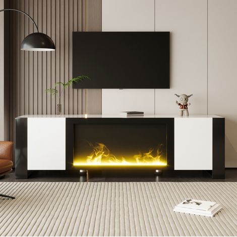 TV Möbel Sideboard Aufbewahrung Kamin Weiß Schwarz OKMYHOME (1/5)