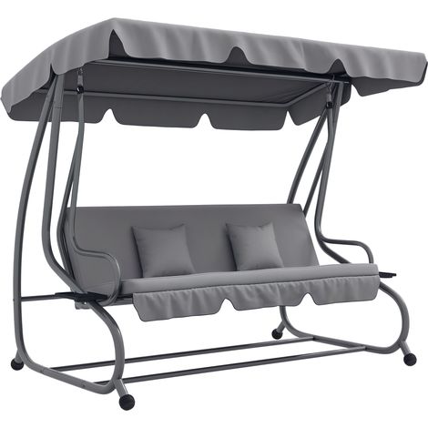 Balancelle Hollywood 2 en 1 avec fonction inclinable, capote réglable, jusqu'à 340 kg, acier, 200 x 120 x 164 cm, grise (1/5)