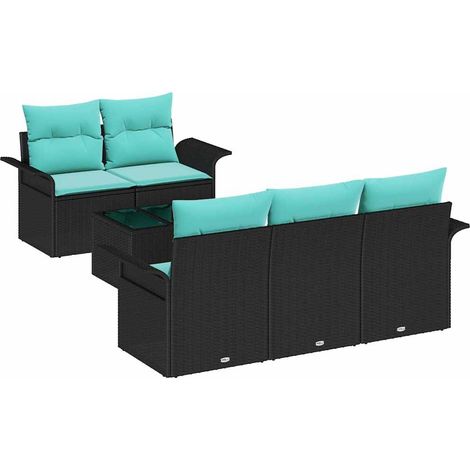 Maison Exclusive - Set Divano da Giardino 6 pcs Nero e Turchese polyrattan