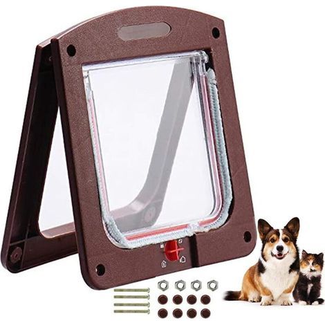 Chatière avec 4 voies magnétique, chatière pour chats et chiots, chatière avec tunnel marron (1/5)