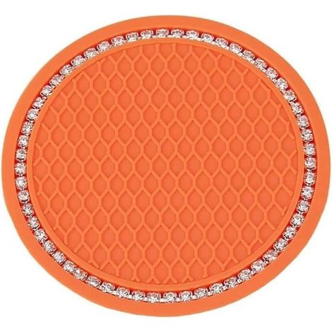 Sous-verre de voiture 4 pièces, sous-verre de voiture en cristal antidérapant en silicone de 2,75 pouces, accessoires d'intérieur de voiture, tapis de sous-verre GM (Orange)