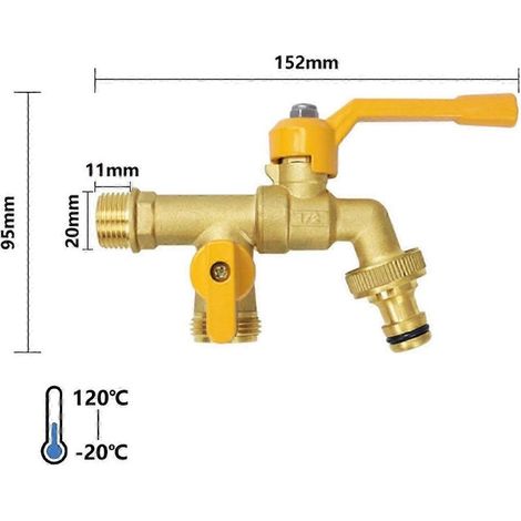 Robinet robuste pour machine à laver avec double bec, conçu pour une utilisation en salle de bain extérieure sur balcon (1/5)