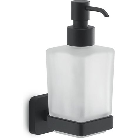Dispenser Sapone Da Muro Nero Opaco In Acciaio Inox E Vetro Satinato  Tahiti
