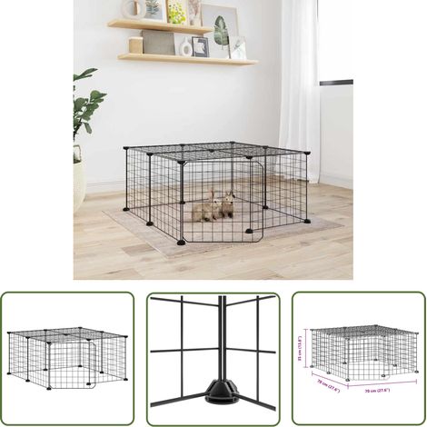 The Living Store Cage animaux de compagnie à 12 panneaux et porte Noir 35x35 cm - Cage Animal Domestique - Cage Petit Animal - Abri Animal - Accessoires Animaux - Cage Pliable (1/4)