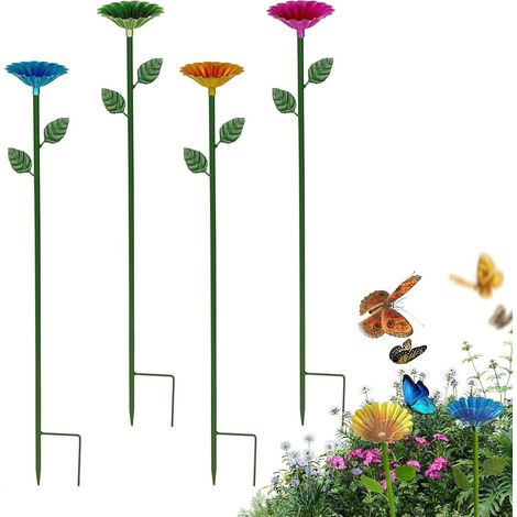 Ensemble de 4 stations d'abreuvement pour abeilles - Décoration de jardin en métal sur piquet - Mangeoire à papillons et abreuvoir pour abeilles - Piquet de jardin artisanal pour insectes (1/5)