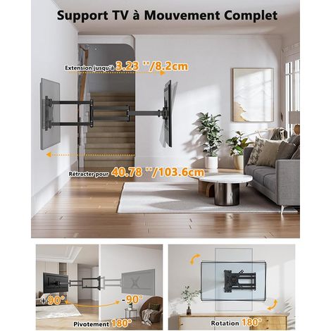 Support Mural TV à Extra Longue Portée 1036mm, Support TV Mural Orientable et Inclinable pour Écrans (1/4)