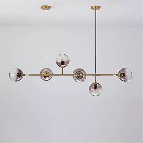 TRADE SHOP - Lampadario Sospensione 6 Sfere Attacco E27 In Vetro Lampada In Metallo Oro 71645 -