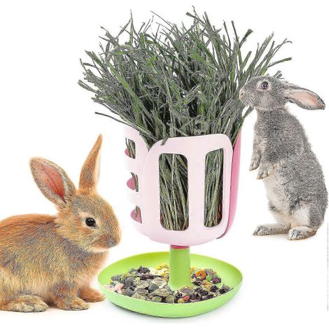 Mangeoire à foin en forme de tulipe pour lapin, 2 en 1, anti-gaspillage, grande capacité, rose. (1/4)
