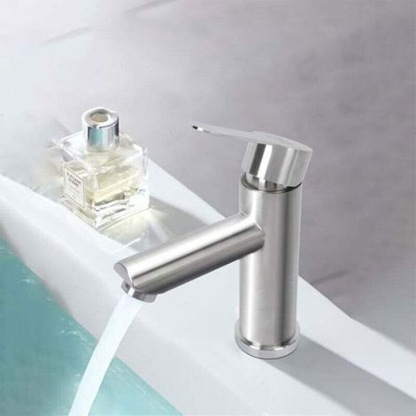 Robinet Lavabo - Mitigeur Salle De Bain - Acier Inoxydable SUS304 - Commande Eau Chaude Froide - Noir - 1 Pièce (1/4)