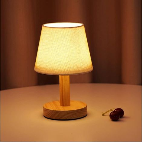 Bois Minimaliste Lampe de chevet Vintage/moderne lampe de table LED Lampe de bureau avec abat-jour en tissu Connexion USB salon garderie chambre à coucher Veilleuse (1/4)
