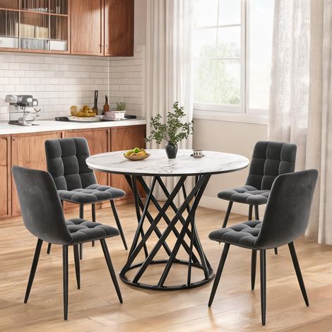 Ensemble table et 4 chaises de cuisine rond MDF et métal (1/5)