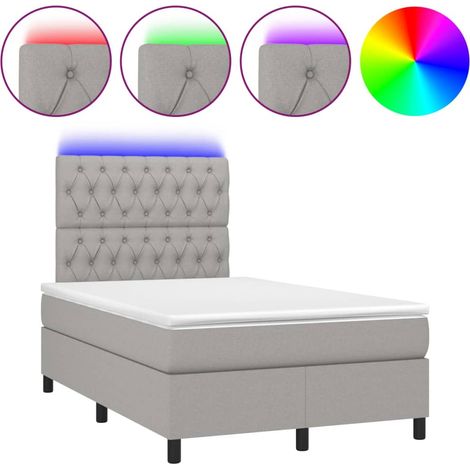 Sommier tapissier matelas et LED Lit adulte Contemporain Gris clair 120x200 cm Tissu 60338 (1/5)