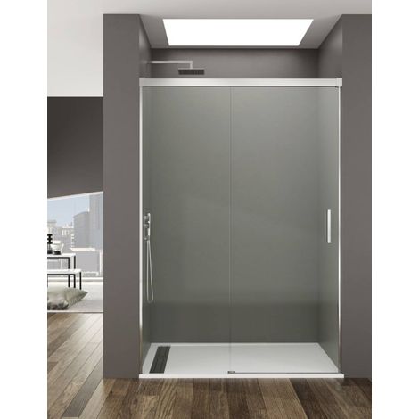 BASIC sliding shower door with fixed panel, 100 cm, clear glass, chrome finish (1/5)