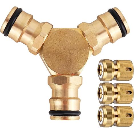 Kit de dérivation en Laiton pour tuyaux d'eau de 13 mm et 15 mm,3 Embouts de Tuyau, 1 répartiteur de Tuyau en Y pour raccord de Tuyau d'arrosage (1/5)
