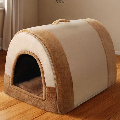 Cage 2 en 1 pour Chiens et Chats, Apaisante et Chauffante, Lavable, Amovible, Anti-Anxiété - (Marron, Taille L, 56 x 43 x 43 cm) (1/5)