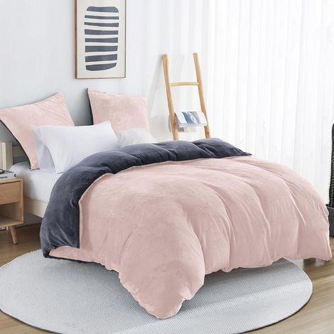 Bettwäsche-Set Flanell 200x200cm Rosa mit 2 Kissenbezügen 80x80cm, warm & kuschelig