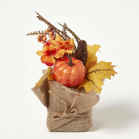 HOMESCAPES Orange Autumn Deocration with Pumpkins (1/5)