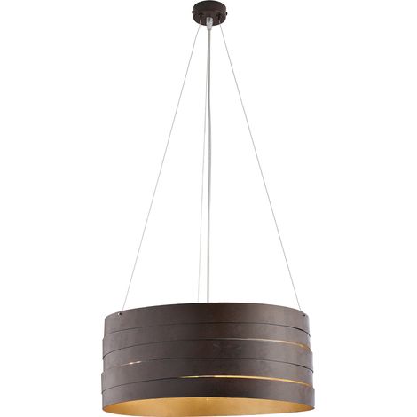 Sospensione in ferro laccato nero con decorazione esterna effetto ruggine e decorazione interna oro antico con cavi acciaio regolabili 3 luci (1/3)